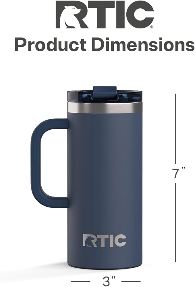 RTIC 16oz Road Trip Travel Mug with Lid and Handle, Ceramic Lined, Navy | Stainless Steel Metal, Insulated Travel Cup for Hot and Cold Drinks, Coffee, Car, Camping and Travel - Image 4