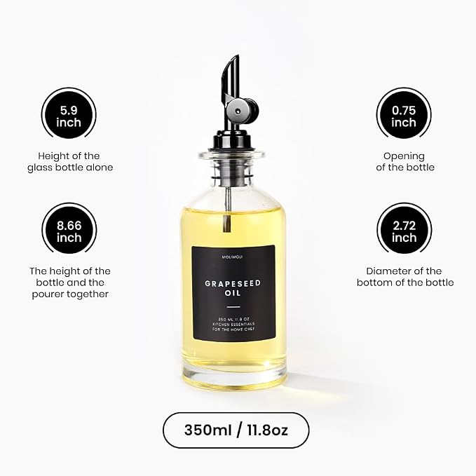 Molimoli Olive Oil Dispenser Bottle for Kitchen With Weighted Pourer - Glass Cruet Set of 4 | 350ml - Image 3