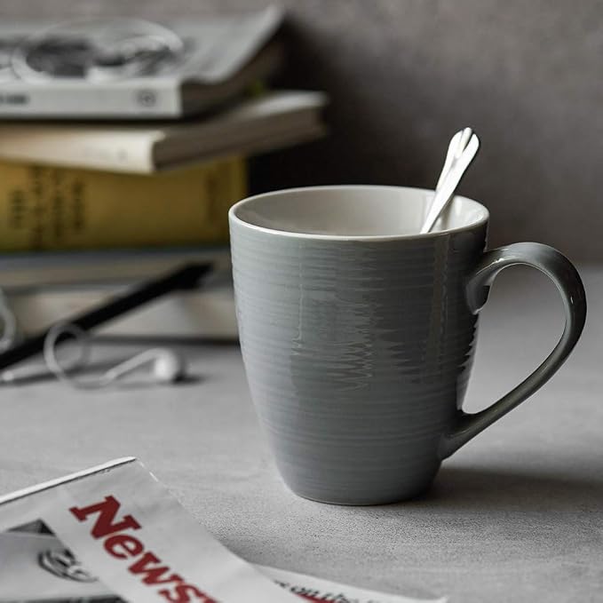 DOWAN Coffee Mugs, 17 Oz Coffee Mug Set of 6, Corrugated Tea Mugs (Grey) - Image 6