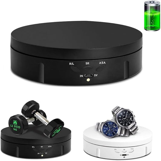 JAYEGT Motorized Rotating Display Stand, 5.74inch /22lbs Load, 360 Degree Electronic Turntable Display Stand for Photography Products Shows , Jewelry, Watch, 3D Models, Cake (Black/Button Control/rechargeable)