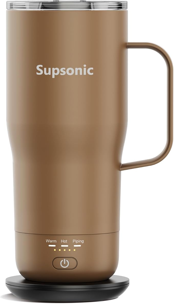 Supsonic Heated Coffee Mug Rechargeable, 20oz Long-Lasting Battery (S3) | Dry-burn protection, 2Hr auto-off, 3-Temp settings, Constant temperature, Inner stainless steel, Warm gift for men women by Supsonic
