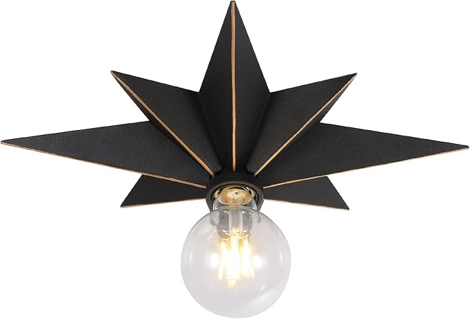 16 inch Flush Mount Ceiling Light, Industrial Black Metal Star Ceiling Lights, Vintage Entryway Light Fixtures, Farmhouse Star Lighting for Hallway, Porch, Study, Bedroom, Stair, Kitchen, Bathroom by Airposta