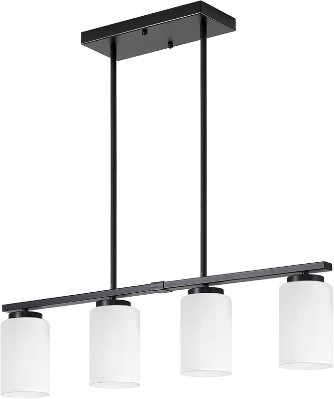 4-Light Kitchen Island Lighting Linear Chandelier Dining Room Light Fixture | 30'' Modern Island Lights for Kitchen, Farmhouse Black Chandeliers Over Table White Frosted Glass Shade, Adjustable Height - Image 6