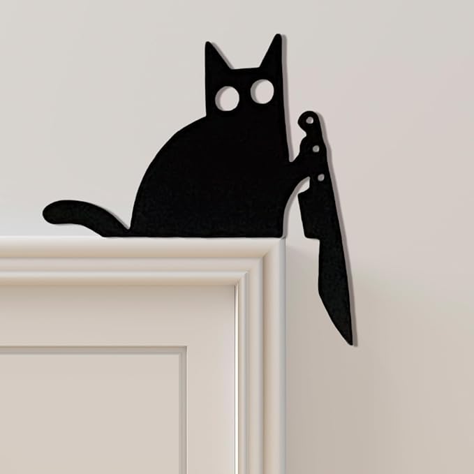2025 New Year Gift - Cute Metal Door Topper Love You Bye Over Door Frame Decor Corner Sign Black Ornaments Wood Decorations Funny Christmas (Hollow Eyes Cat) - Image 3