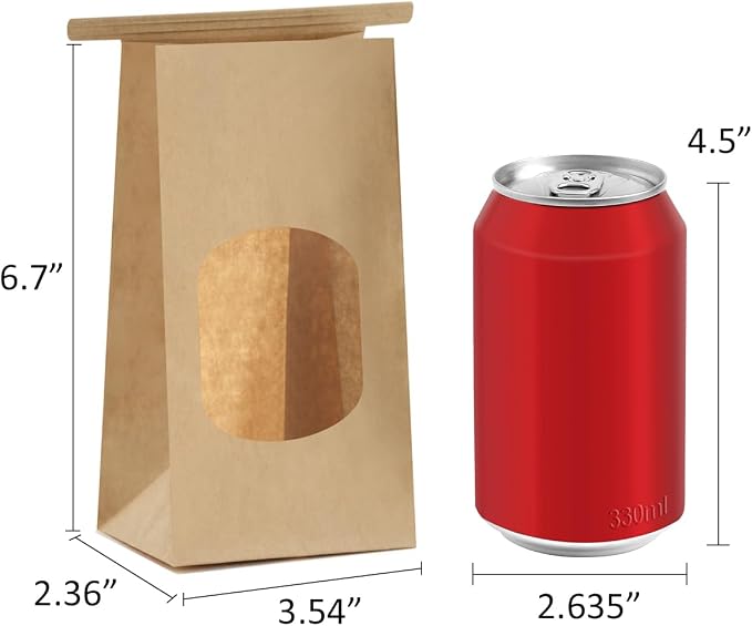 BagDream Small Cookie Bags 3.54x2.36x6.7 Inch Tin Tie Closure 100Pcs Brown | Resealable, Window, Grease Resistant, For Homemade Baked Goods, Snack, Coffee Beans, Party Favor, Gift Giving, Small Business - Image 2