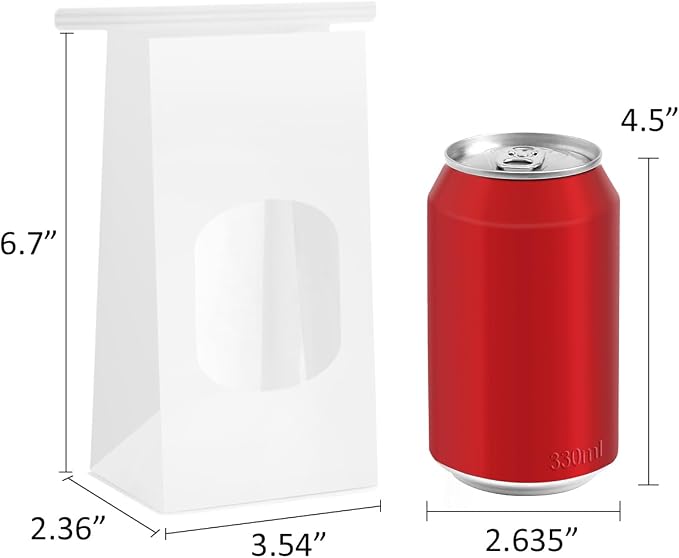 BagDream Small Cookie Bags 3.54x2.36x6.7 Inch Tin Tie Closure 100Pcs White | Resealable, Window, Grease Resistant, For Homemade Baked Goods, Snack, Coffee Beans, Party Favor, Gift Giving, Small Business - Image 2