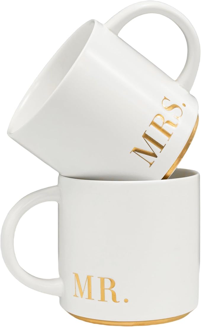 COLLECTIVE HOME Mr. & Mrs. Ceramic Coffee Mug Set, 15oz, 2-Piece | Luxury Wedding Gift for Couples, Elegant Coffee Cups for Newlyweds, Anniversary & Engagement Gift, Gift Box Set by COLLECTIVEHOME