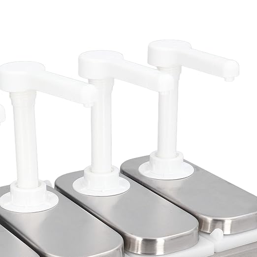 Condiment Pump Dispenser, 1L Single Jars Stainless Steel Sauce Dispenser Pump Ketchup Pump Dispenser Davinci Syrup Sauce Pump Container Salad Pump Container (3 Pumps)