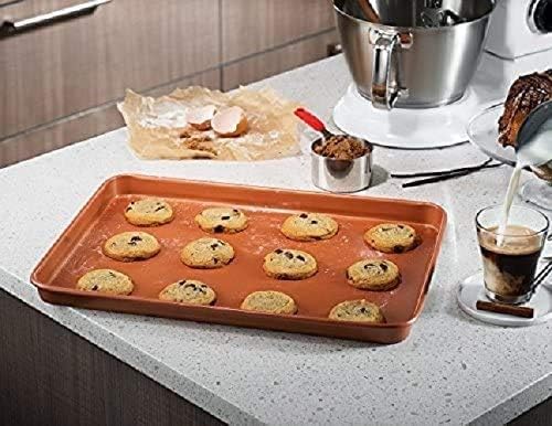 Copper Nonstick Cookie Sheet Baking Pan, Large Rectangular Bakeware Tray with Easy-Grip Rim, Durable Baking Sheet for Cookies, Roasting Vegetables, Pastries & More - Image 5