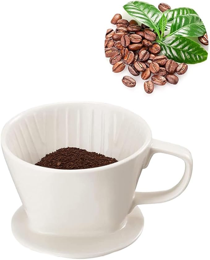 Ceramic Coffee Filter Reusable Pour Over Coffee Maker Dripper with 3 Drip Holes White