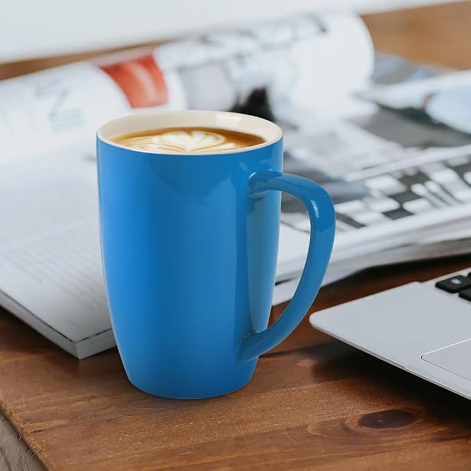 homEdge Porcelain Mug Set, 16 Ounces Cup for Tea, Latte, Mocha, Hot Chocolate, Set of 6, Blue - Image 2