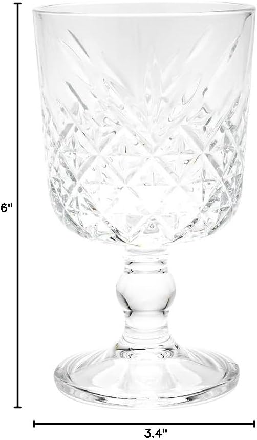 Restaurantware Timeless 11 Ounce Goblet Glasses Set of 6 Etched Cocktail Glasses - Stemmed Dishwasher-Safe Clear Glass Water Goblets Chip-Resistant For Whiskey Or Cocktails - Image 4