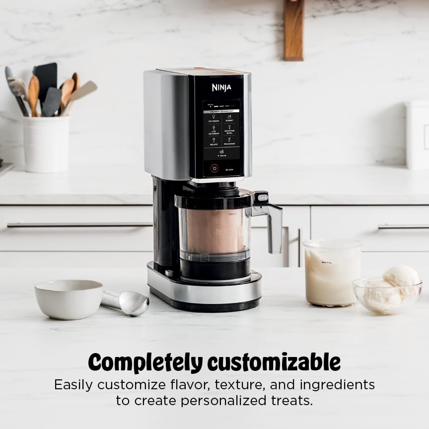 Compact Ice Cream Maker 7 Programs with 2 Pint Containers for Gelato Sorbet Milkshake Smoothie Bowls Silver