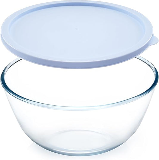 NUTRIUPS 4.7 Quart Large Glass Mixing Bowl with Lid, Deep Big Glass Bowl Large Salad Bowl (Twilight Purple)