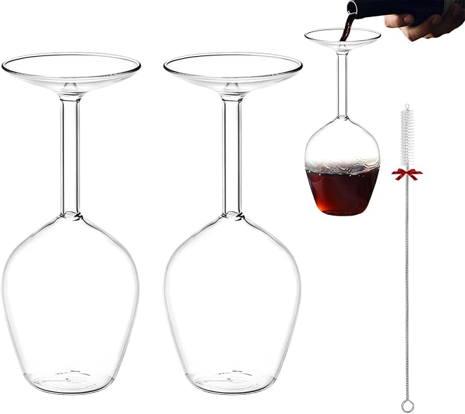 Upside down Wine Glass, Inverted Wine Glass - 400ml Funny Red Wine Glasses, Novelty Upside-Down Stemware for Cocktails, Juice & Parties, Modern Creative Glassware Gift (2PCS) by Unknown
