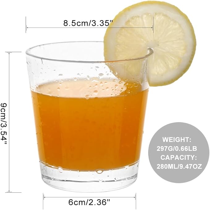 9oz Lowball Glasses, 6pc Short Glass Tumbler - Lead-Free Crystal Drinking Glasses for Water, Mojito, Tom Collins - Premium Bar Glassware & Cocktail Glass Set (6, Small) - Image 2