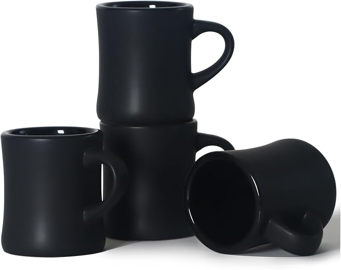 harebe Retro Coffee Mugs Set of 4, 10 OZ Heavy Classic Ceramic Diner Cups Set with Handle for Coffee, Tea, Cocoa, Milk, Latte（Black） by harebe
