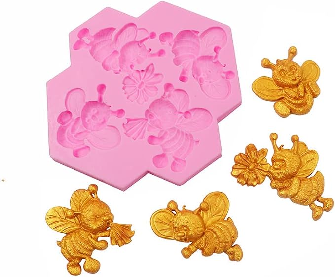 Cestony 4 small bees Silicone Molds for DIY Cake Fondant Biscuit Cookies Soap Sugar Pudding Chocolate Hard Candies Dessert Candle Decor - Image 3