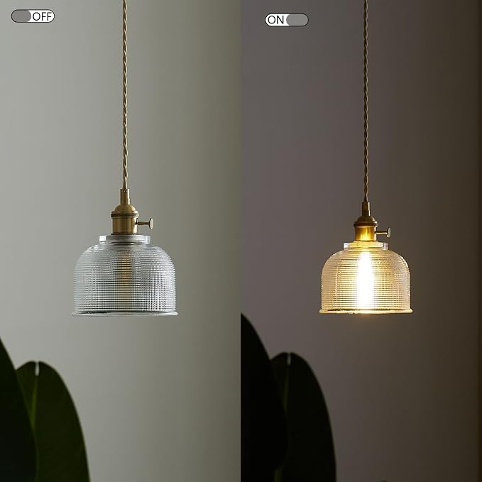 Sedelan Antique Glass Pendant Light, Vintage Pendant Light, Kitchen Island Pendant Lights,Retro Glass Hanging Lamp for Study Room Living Room Bedroom,Copper E26, Switch Knob (Bulb Not Included) - Image 6