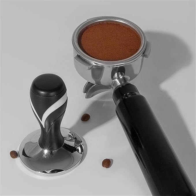 51/53/58mm Espresso Tamper, Coffee Tamper With Calibrated Spring Loaded, Flat Stainless Steel Base Tamper For Portafilter Basket Espresso Machine Handle(White 58mm)
