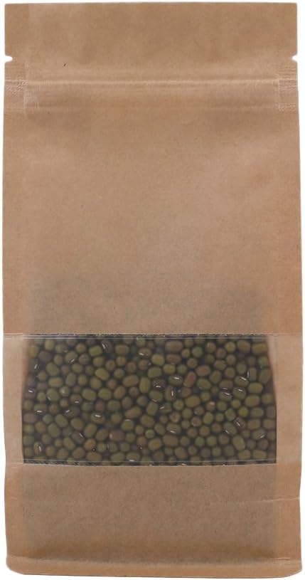 100PCS Brown Kraft Stand-Up Side Gusset Zip Top Lock Bags w/Window 12x22+6cm (4.7x8.6+2.3") by QQStudio