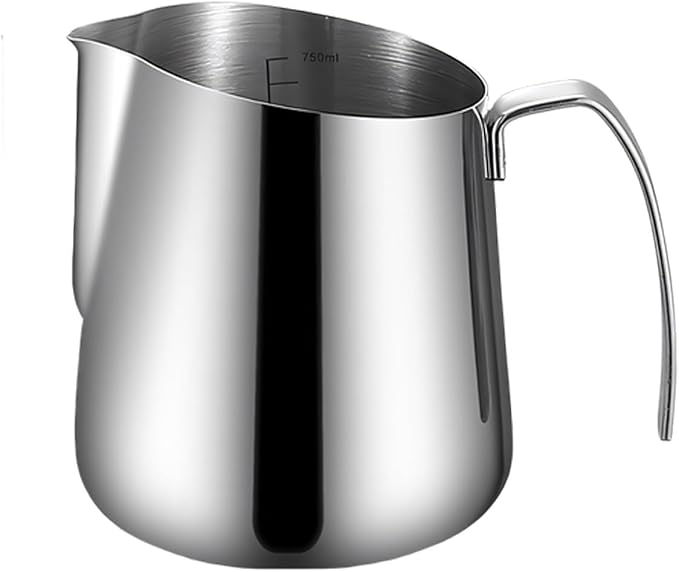 Espresso Milk Pitcher Stainless Steel with Angled Pour Spout, Measurement Marks and Side Handle for Home Coffee Mixing Pour Spout and Grip Handle for Coffee Prep by Unknown
