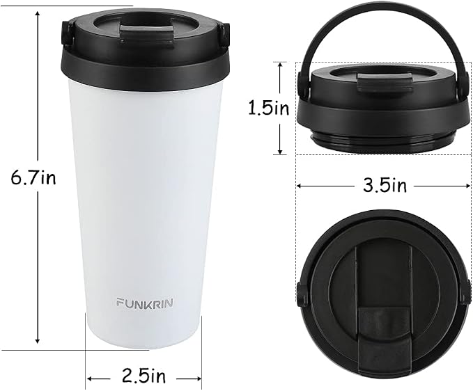 Funkrin Insulated Coffee Mug with Ceramic Coating, 16oz Iced Coffee Tumbler Cup with Flip Lid and Handle, Double Wall Vacuum Leak-Proof Travel Mug for Office School Party Camping - Image 7