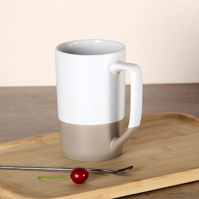 16 OZ Large Coffee Mug, Two Color Combination Big Ceramic Tea Cup with Square Handle with Black Speckled for Men Women Restaurant Home Office Hot Drinks, White - Image 3