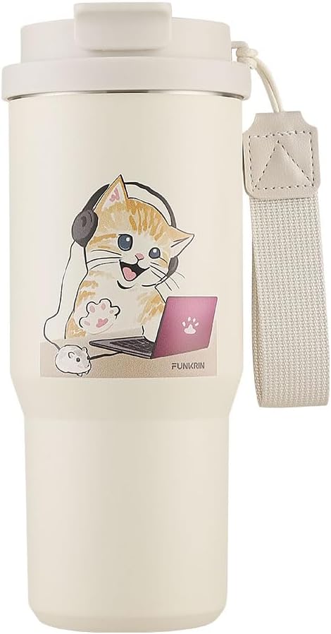 Funkrin Coffee Travel Mug with Flip Lid, 16oz Insulated Tumbler Cup with Ceramic Coating, Double Wall Vacuum Leak-Proof Tumbler for Office School Party Camping by Funkrin