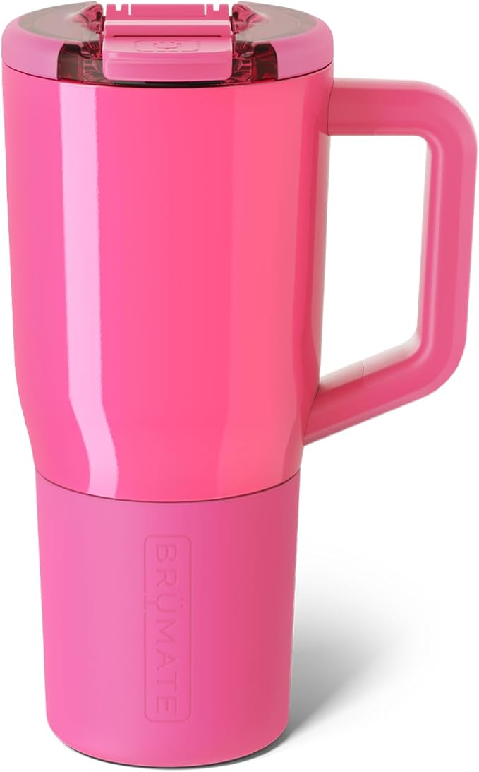 BrüMate Müv - 25oz 100% Leak Proof Insulated Coffee Mug with Handle & Lid - Stainless Steel Coffee Travel Mug - Double Walled Coffee Cup (Neon Pink) by Br%C3%BCMate