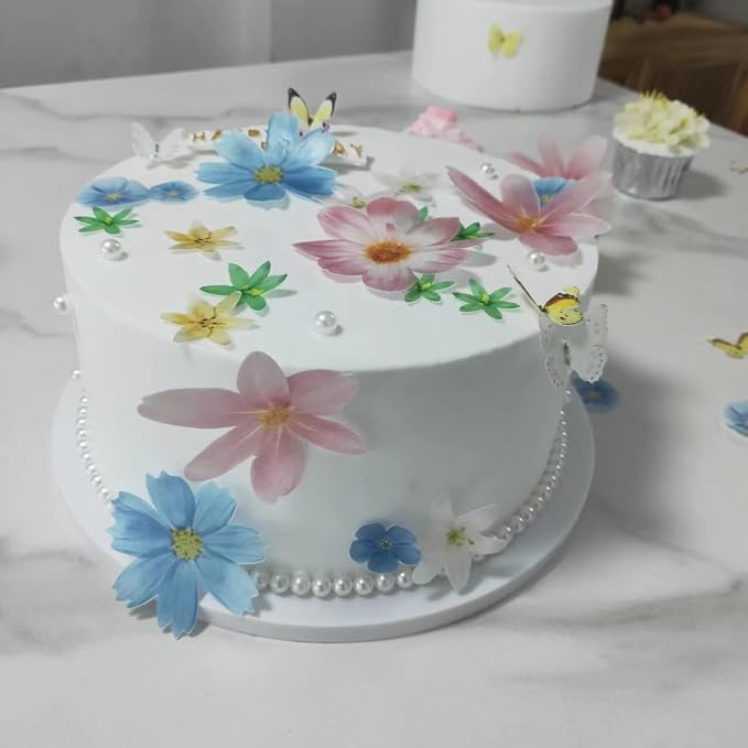 33 Wafer Paper Edible Floral and Butterfly Cupcake Decors Wedding Cake Party Food Decor Mix Sizes and Colors,311 - Image 5