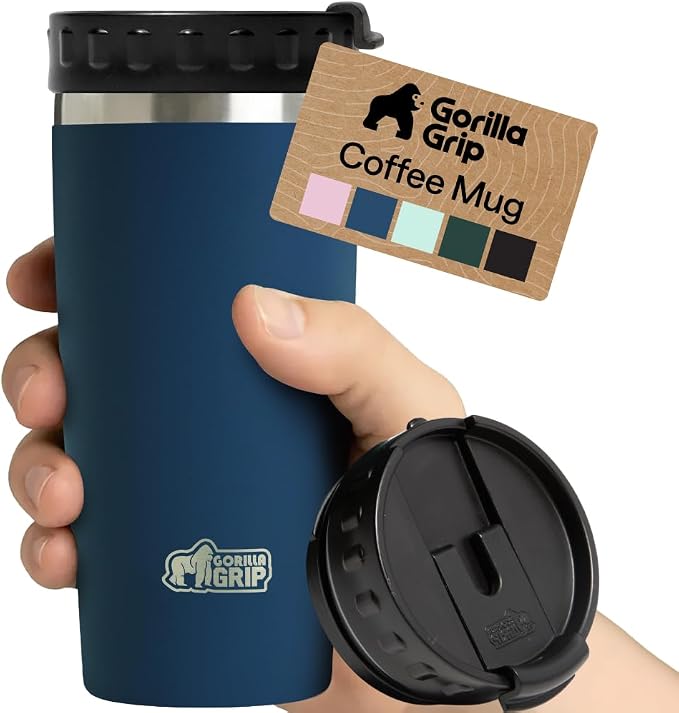 GORILLA GRIP 304 Stainless Steel Double Insulated Travel Coffee Mug, Leakproof Lid with Smooth Sip Top, Prevent Spills, Dent & Rust Resistant Reusable Tumbler Cup, Thermal Mugs for Drinks, 20oz, Navy by Unknown