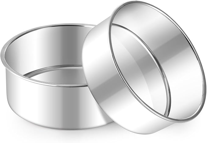 E-far Small Cake Pans Set of 2, 5 Inch Stainless Steel Mini Round Baking Pan Tins - Non-Toxic & Leak-Proof Cake Mold for Smash Birthday Layer Tiered Cheesecake, Easy Clean & Dishwasher Safe by E-far