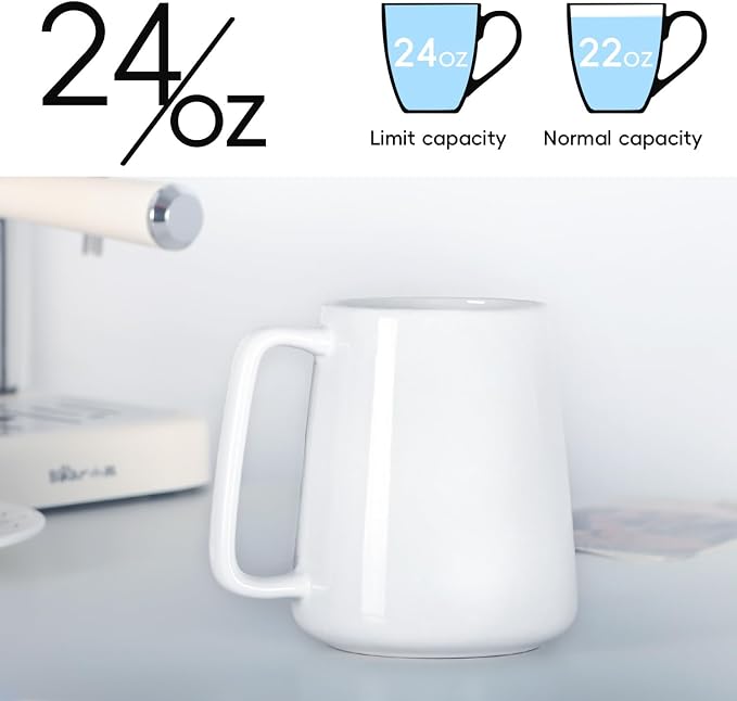 24 OZ Large Coffee Mug, Nice Ceramic Tea Cup with Big Handle for Dad Men Women, Unique Style For Any Kitchen, White - Image 2
