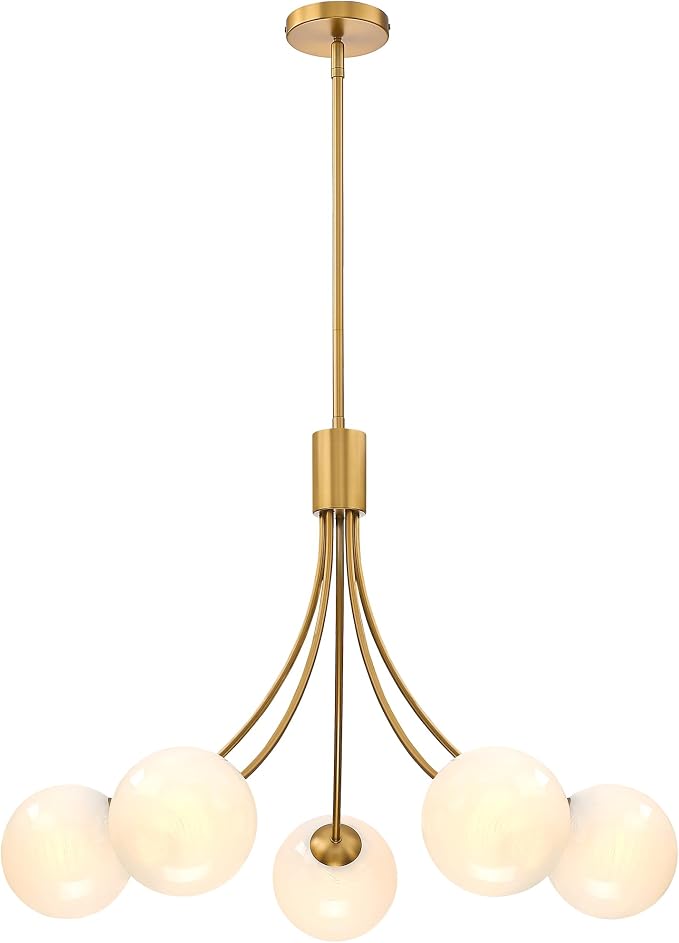 Bubble Chandelier, Modern Sputnik Dining Room 5-Light Chandelier with Gold Finish and Glass Globes for Kitchen Bedroom Foyer and Living Room by Triacas