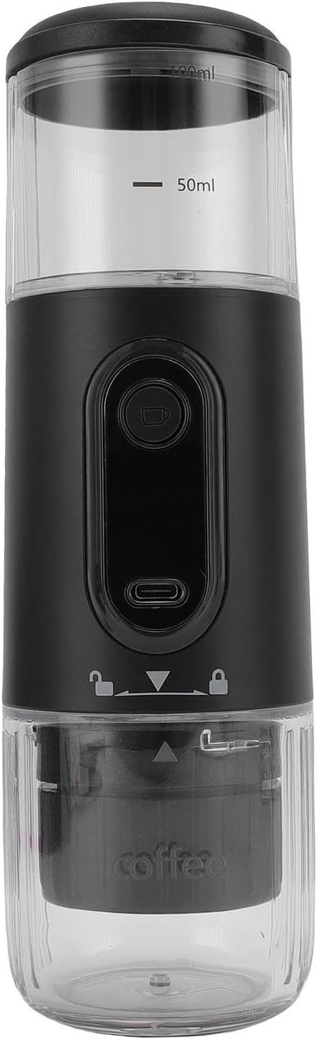 GOTOTOP Portable Coffee Machine, ABS Travel Coffee Maker with 2500mAh Rechargeable Battery, Capsule and Ground Compatible, 100ml for Camping Hiking Car Office (Black) by GOTOTOP