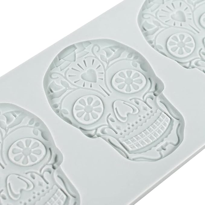 Fondant Lace Mold, Sugar Edible Cake Silicone Fondant Impression Lace Mat,Skull Pattern Silicone Lace Mould for Cake Decorating Molds Fondant Mat f