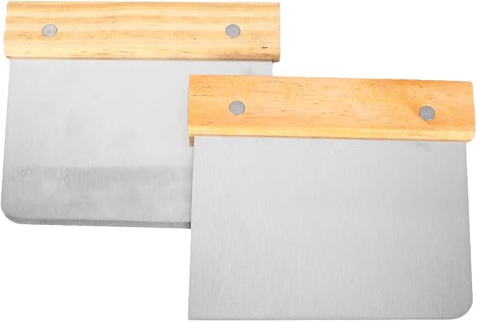 jojofuny Dough Scraper and Pastry Cutter for Cutting Dough and Sectioning Crusts Stainless Steel 2pcs with Wooden Handle, Sturdy Kitchen Tool Random Color for Baking and Pizza Preparation by jojofuny