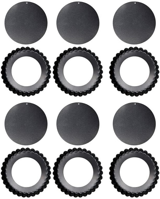 Jiawu Non Stick Removable Bottom Tart Pan 6PCS Carbon Steel Mini Quiche Pan for Baking, 3.15 Inch Black Tartlet with Removable Base for Pie Pizza Dessert by JIAWU
