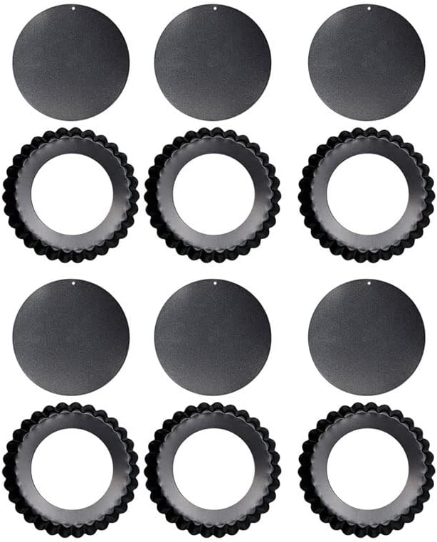 6PCS Removable Bottom Tart Pan Non Stick Baking Dish Set for Baking Pies and Desserts Carbon Steel Black - Image 3
