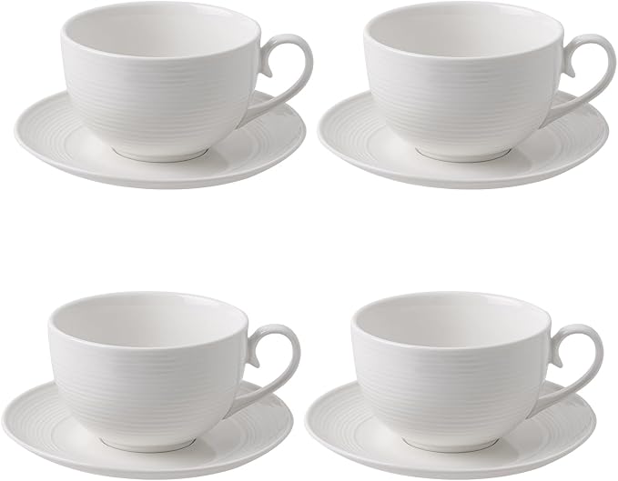 12 oz Cappuccino Cups with Saucers, Ceramic Espresso Coffee Cups Set of 4, White Latte Cup and Saucer, Elegant Tea Mugs Set, Microwave Dishwasher Safe Drinkware for Cafe, Housewarming Gift by FEENMAICeramicHome