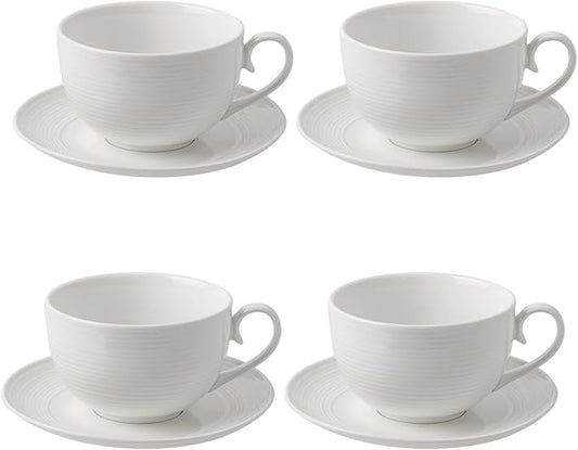 12 oz Cappuccino Cups with Saucers, Ceramic Espresso Coffee Cups Set of 4, White Latte Cup and Saucer, Elegant Tea Mugs Set, Microwave Dishwasher Safe Drinkware for Cafe, Housewarming Gift by FEENMAICeramicHome
