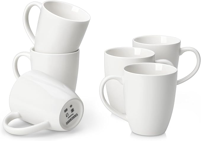 vancasso White Ceramic Coffee Mug Set of 6, 12 Oz Tea Cups with Handle for Latte, Tea, Cappuccino, Milk, Cocoa, Microwave&Dishwasher Safe by vancasso