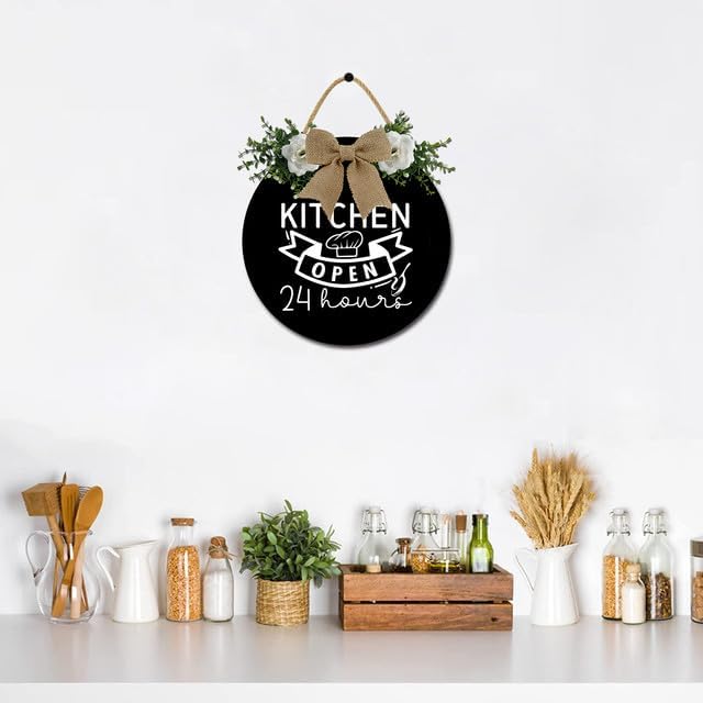 Kitchen Sign Kitchen Hanging Sign Decor Kitchen Open 24 Hours Sign Rustic Wall Decoration Wood Sign for Dining Room Housewarming 12inch - Image 3