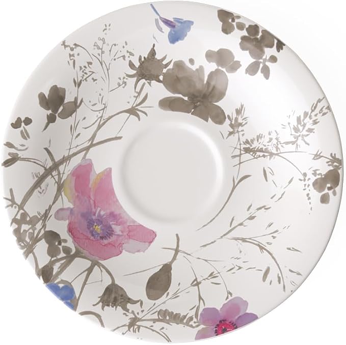 Villeroy & Boch 10-4104-1250 Mariefleur Gris Basic Saucer, 19 cm, Premium Porcelain, White/Multicoloured by VilleroyBoch