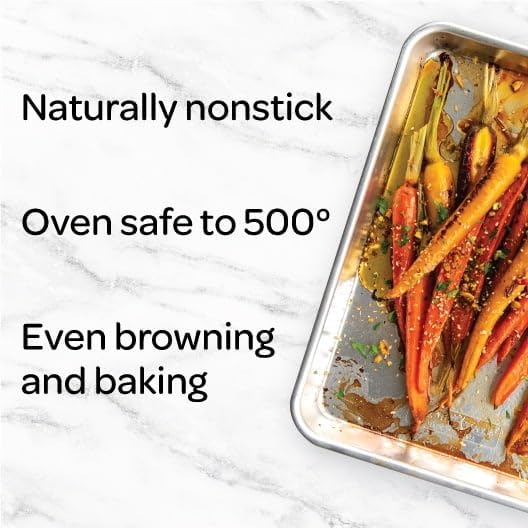 13 x 10 Inch Silver Aluminum Quarter Sheet Pan, Rectangular Heavy Duty Oven Safe Baking Cookie Tray, Commercial Grade Bakeware for Small Pastries & Vegetable Roasting - Image 2