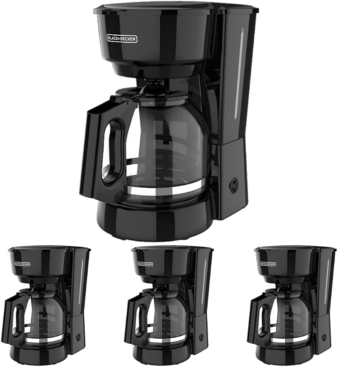 BLACK+DECKER 12-Cup Coffee Maker with Easy On/Off Switch, Easy Pour, Non-Drip Carafe with Removable Filter Basket, Vortex Technology, Black (Pack of 4) by Unknown