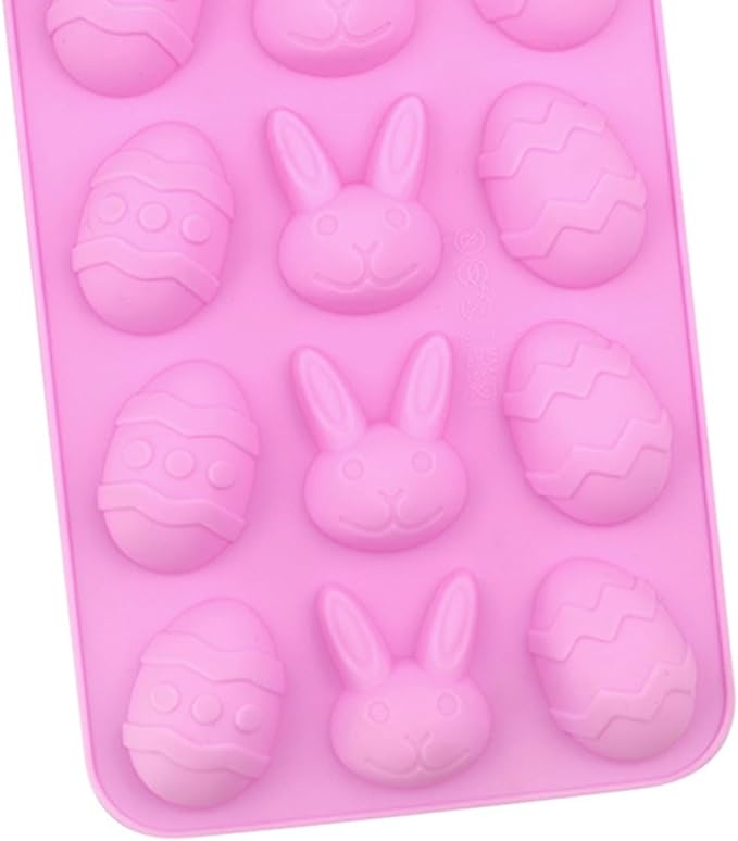 LeLehome 2PCS Eater Egg Bunny Silicone Molds, Non-Stick Festival Holiday Chocolate Cupcake Cake Candy Candle Soap Resin Ice Cube Baking Mold Eggs Rabbits Shaped, Pink