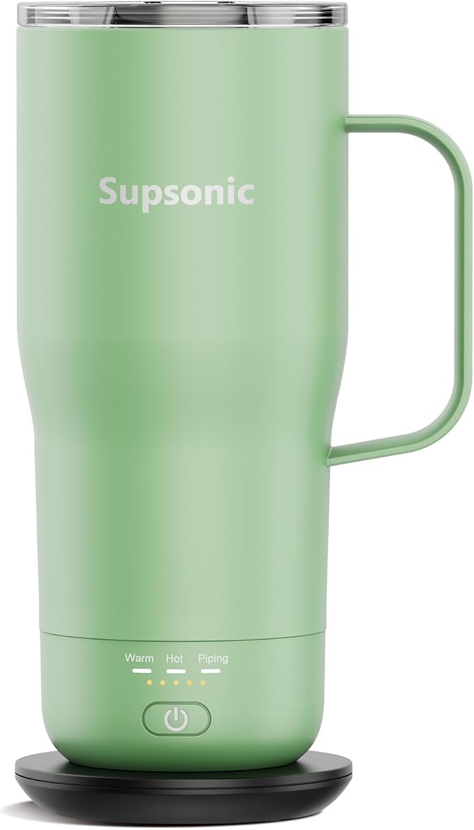 Supsonic Heated Coffee Mug Rechargeable, 20oz Long-Lasting Battery (S3) | Dry-burn protection, 2Hr auto-off, 3-Temp settings, Constant temperature, Inner stainless steel, Warm gift for men women by Supsonic