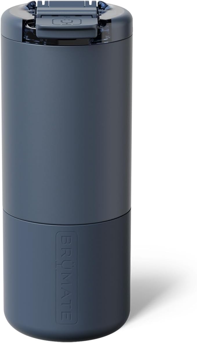 BrüMate Strova 18oz 100% Leakproof Insulated Coffee Mug | Ceramic-Lined Interior | Built-In Silicone Sleeve for Travel | Locking Flip Lid (Nightfall Blue) by Br%C3%BCMate
